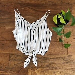 Lulu’s Tie-Front Cropped Striped Tank